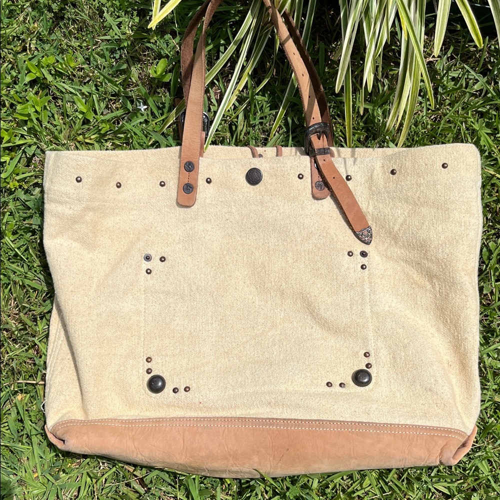 Free People Beige and Tan Canvas and leather Women's Tote Bag